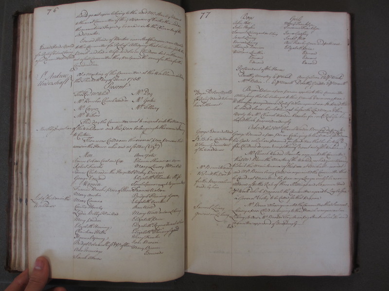 St Andrew Undershaft - Workhouse Minute Book 1748-1780 p76-77 image 1 St Andrew Undershaft - Workhouse Minute Book 1748-1780 p76-77 image 1