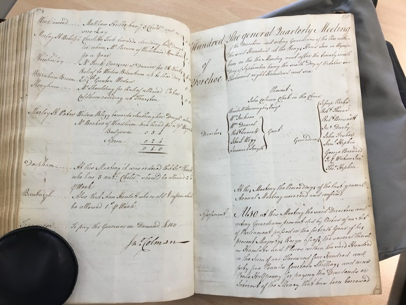 Forehoe Hundred - House of Industry Minute Book 1805-1807 p374-375 image 1 Forehoe Hundred - House of Industry Minute Book 1805-1807 p374-375 image 1