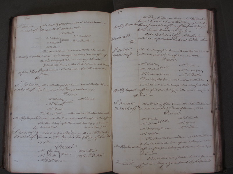 St Andrew Undershaft - Workhouse Minute Book 1748-1780 p210-211 image 1 St Andrew Undershaft - Workhouse Minute Book 1748-1780 p210-211 image 1