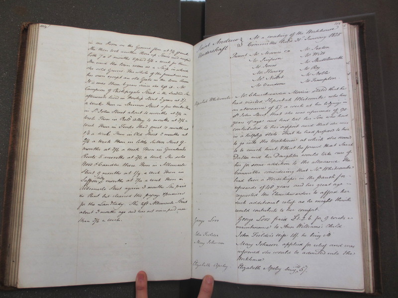 St Andrew Undershaft - Workhouse Minute Book 1822-1828 p104-105 image 1 St Andrew Undershaft - Workhouse Minute Book 1822-1828 p104-105 image 1