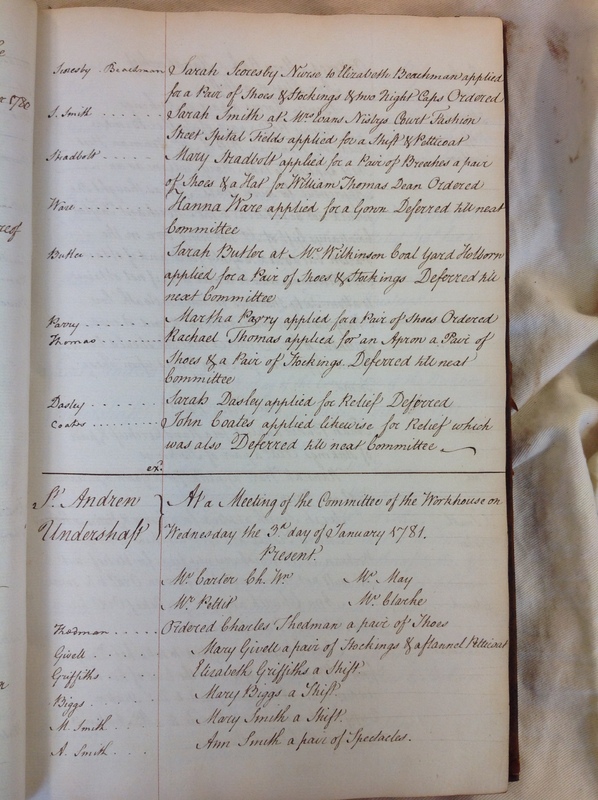 St Andrew Undershaft - Workhouse Minute Book 1780-1801 p13 image 1 St Andrew Undershaft - Workhouse Minute Book 1780-1801 p13 image 1