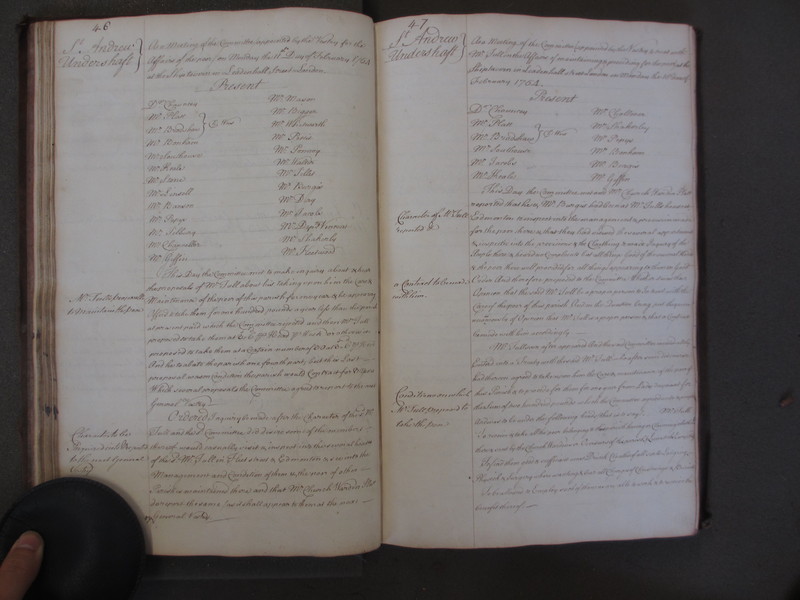 St Andrew Undershaft - Workhouse Minute Book 1748-1780 p46-47 image 1 St Andrew Undershaft - Workhouse Minute Book 1748-1780 p46-47 image 1