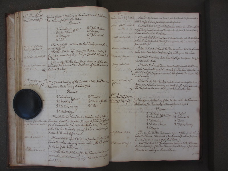 St Andrew Undershaft - Workhouse Minute Book 1732-1748 p30-31 image 1 St Andrew Undershaft - Workhouse Minute Book 1732-1748 p30-31 image 1