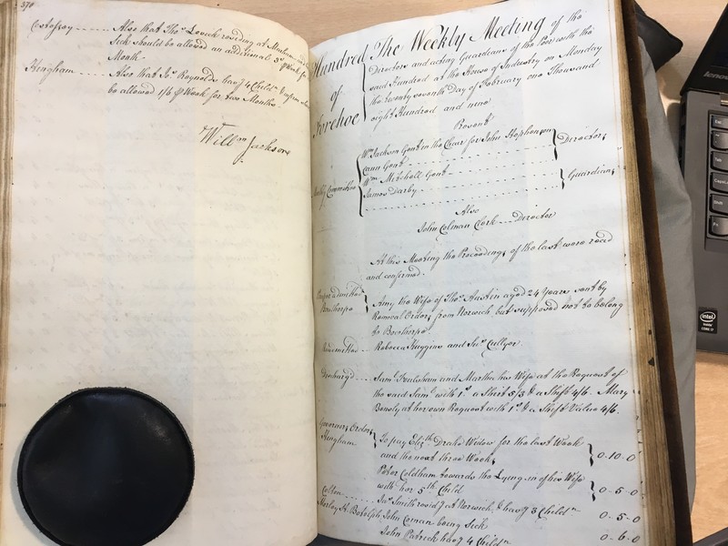 Forehoe Hundred - House of Industry Minute Book 1807-1809 p370-371 image 1 Forehoe Hundred - House of Industry Minute Book 1807-1809 p370-371 image 1