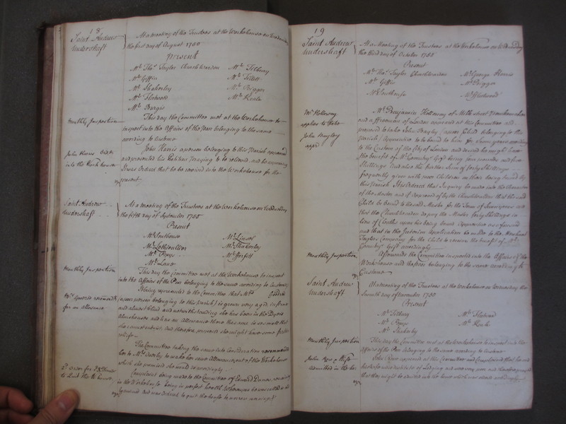 St Andrew Undershaft - Workhouse Minute Book 1748-1780 p18-19 image 1 St Andrew Undershaft - Workhouse Minute Book 1748-1780 p18-19 image 1