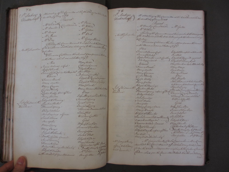 St Andrew Undershaft - Workhouse Minute Book 1748-1780 p74-75 image 1 St Andrew Undershaft - Workhouse Minute Book 1748-1780 p74-75 image 1