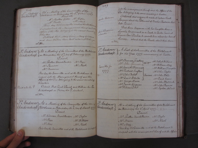 St Andrew Undershaft - Workhouse Minute Book 1748-1780 p248-249 image 1 St Andrew Undershaft - Workhouse Minute Book 1748-1780 p248-249 image 1
