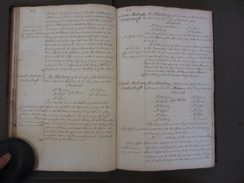 St Andrew Undershaft - Workhouse Minute Book 1748-1780 p34-35 image 1