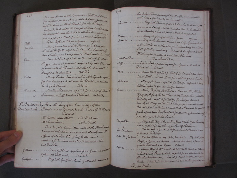 St Andrew Undershaft - Workhouse Minute Book 1748-1780 p272-273 image 1 St Andrew Undershaft - Workhouse Minute Book 1748-1780 p272-273 image 1