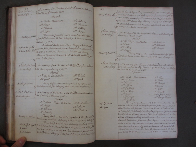 St Andrew Undershaft - Workhouse Minute Book 1748-1780 p20-21 image 1 St Andrew Undershaft - Workhouse Minute Book 1748-1780 p20-21 image 1