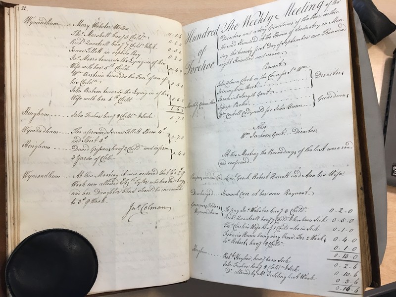 Forehoe Hundred - House of Industry Minute Book 1807-1809 p22-23 image 1 Forehoe Hundred - House of Industry Minute Book 1807-1809 p22-23 image 1