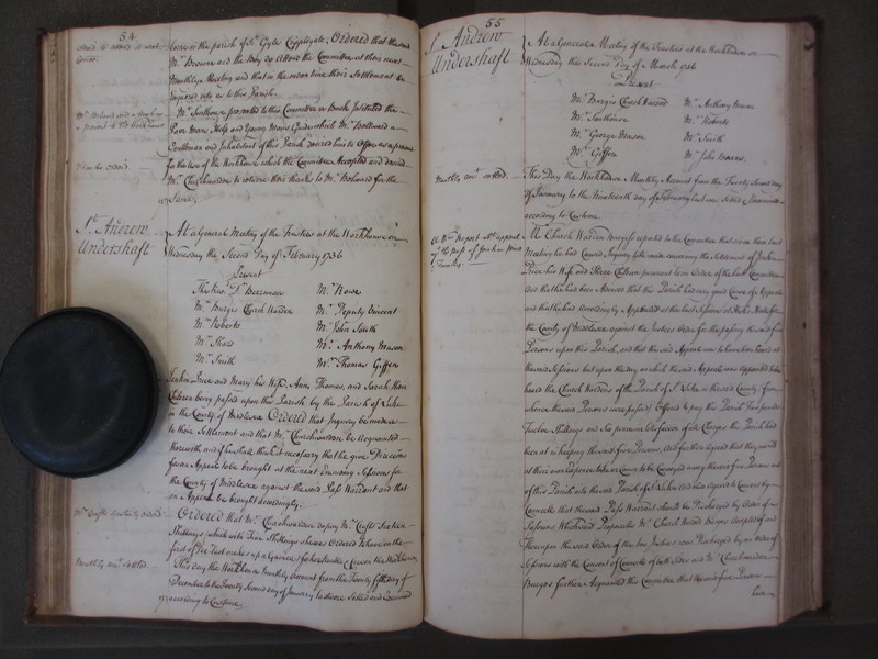 St Andrew Undershaft - Workhouse Minute Book 1732-1748 p54-55 image 1 St Andrew Undershaft - Workhouse Minute Book 1732-1748 p54-55 image 1