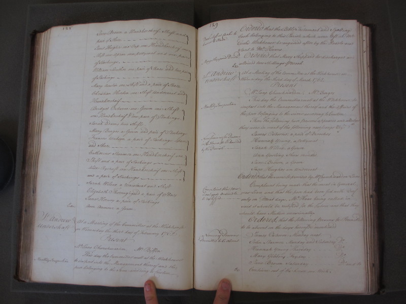 St Andrew Undershaft - Workhouse Minute Book 1748-1780 p128-129 image 1 St Andrew Undershaft - Workhouse Minute Book 1748-1780 p128-129 image 1