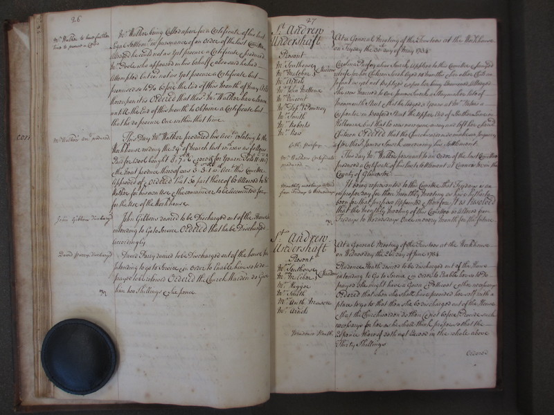 St Andrew Undershaft - Workhouse Minute Book 1732-1748 p26-27 image 1 St Andrew Undershaft - Workhouse Minute Book 1732-1748 p26-27 image 1
