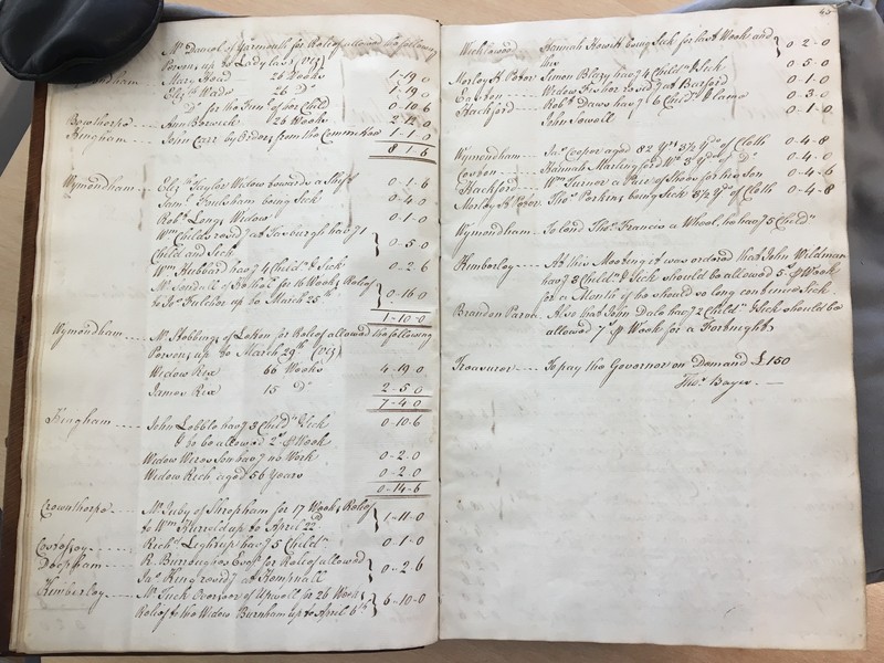 Forehoe Hundred - House of Industry Minute Book 1805-1807 p44-45 image 1