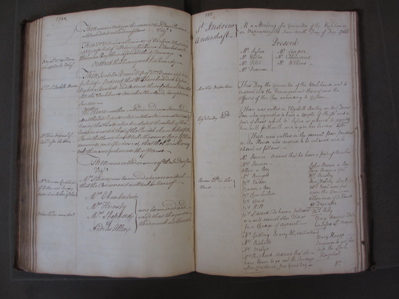 St Andrew Undershaft - Workhouse Minute Book 1748-1780 p174-175 image 1 St Andrew Undershaft - Workhouse Minute Book 1748-1780 p174-175 image 1