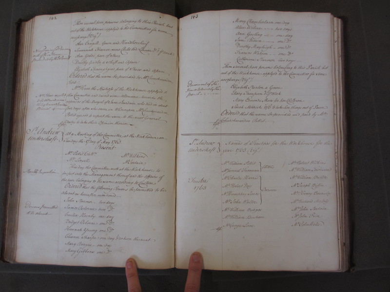 St Andrew Undershaft - Workhouse Minute Book 1748-1780 p142-143 image 1 St Andrew Undershaft - Workhouse Minute Book 1748-1780 p142-143 image 1