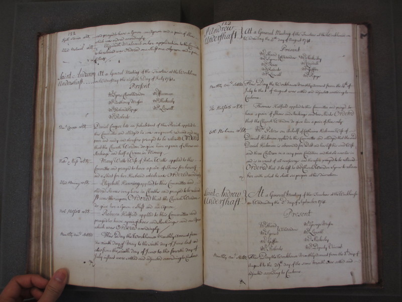 St Andrew Undershaft - Workhouse Minute Book 1732-1748 p122-123 image 1 St Andrew Undershaft - Workhouse Minute Book 1732-1748 p122-123 image 1