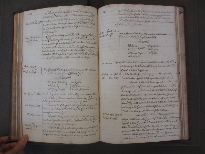 St Andrew Undershaft - Workhouse Minute Book 1732-1748 p130-131 image 1 St Andrew Undershaft - Workhouse Minute Book 1732-1748 p130-131 image 1