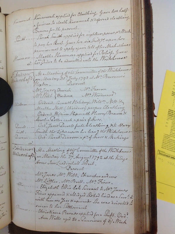 St Andrew Undershaft - Workhouse Minute Book 1780-1801 p143 image 1 St Andrew Undershaft - Workhouse Minute Book 1780-1801 p143 image 1