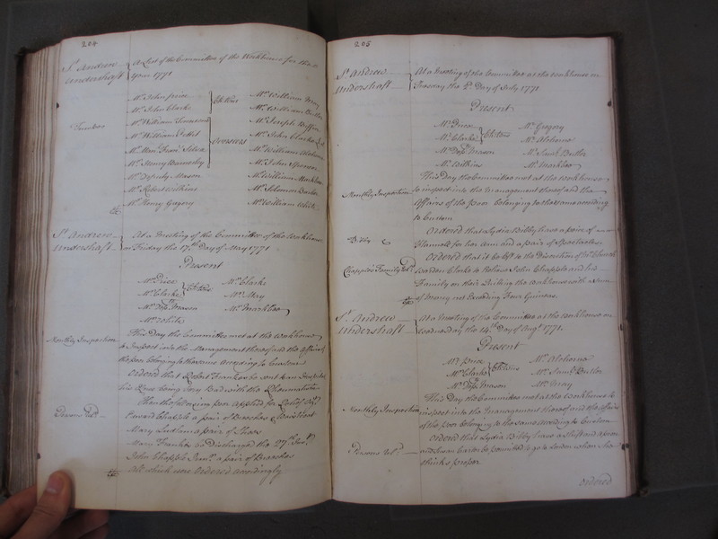 St Andrew Undershaft - Workhouse Minute Book 1748-1780 p204-205 image 1 St Andrew Undershaft - Workhouse Minute Book 1748-1780 p204-205 image 1
