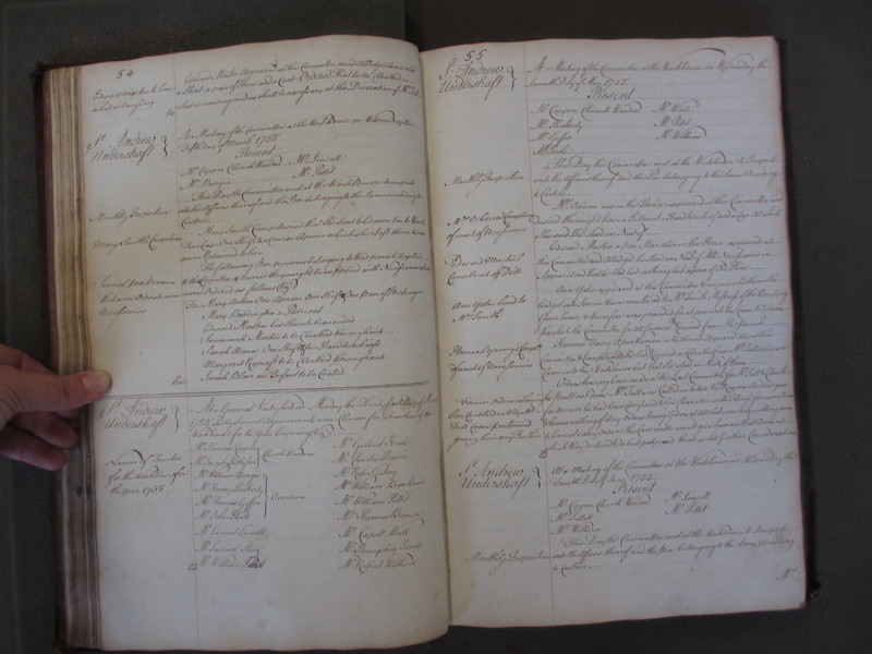 St Andrew Undershaft - Workhouse Minute Book 1748-1780 p54-55 image 1 St Andrew Undershaft - Workhouse Minute Book 1748-1780 p54-55 image 1