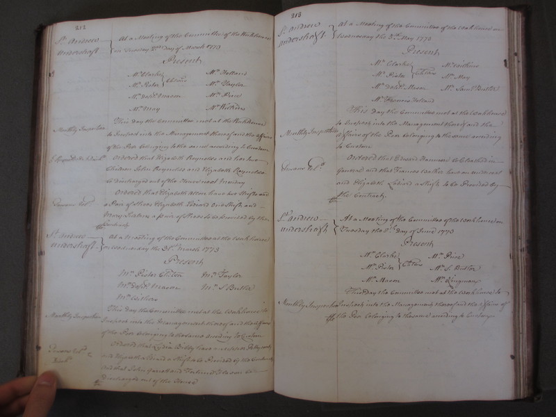St Andrew Undershaft - Workhouse Minute Book 1748-1780 p212-213 image 1 St Andrew Undershaft - Workhouse Minute Book 1748-1780 p212-213 image 1