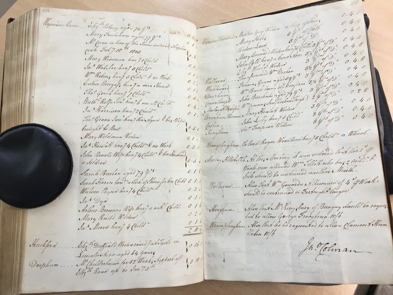 Forehoe Hundred - House of Industry Minute Book 1805-1807 p454-455 image 1 Forehoe Hundred - House of Industry Minute Book 1805-1807 p454-455 image 1