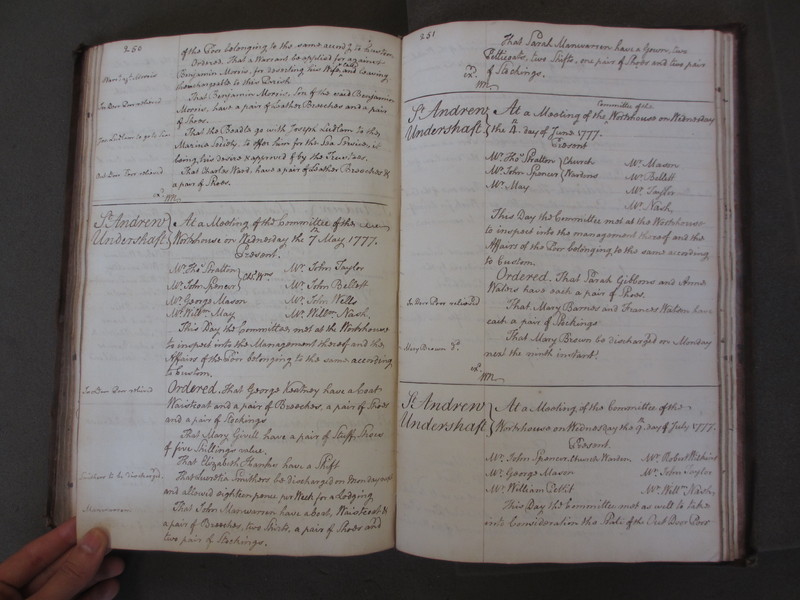 St Andrew Undershaft - Workhouse Minute Book 1748-1780 p250-251 image 1 St Andrew Undershaft - Workhouse Minute Book 1748-1780 p250-251 image 1